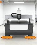 Heavy Duty 15 Ton Machinery Mover Skates With Thick Alloy Steel Base and Smooth Pu Rollers under CNC machine for easy equipment transport.