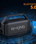 Beast Bluetooth Speaker for Outdoors 100W Peak Power IPX6 Waterproof Boombox next to smartphone showing Bluetooth connection