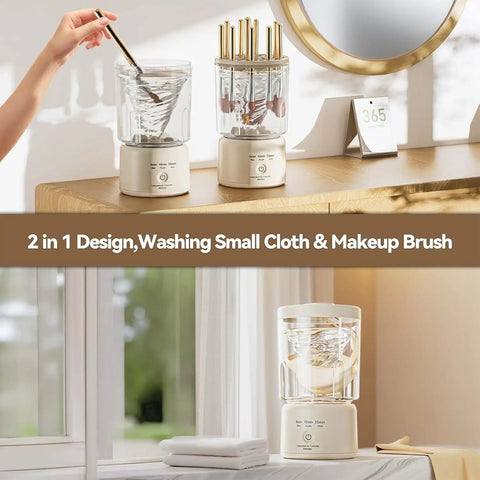 Portable Mini Washing Machine Rechargeable Underwear Cleanser And Makeup Brush Washer Built Different Slick Design placed on a countertop.