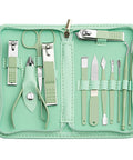 All In One Nail And Foot Care Kit For Women Pro Grade 12 Piece Manicure Pedicure Set In Green Travel Case With Nail Clippers