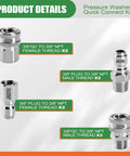 Pressure washer quick-connect kit with stainless steel 3/8 in female and male thread fittings, 8-piece set Amazon