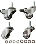 Smooth Rollin 1 Inch Stem Casters Set Of 4 Premium Mini Universal Wheels With M6x15mm Thread, displaying steel wheels and nuts.