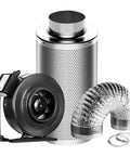 All In One Grow Tent Air Filtration Kit With 6 Inch 440 CFM Inline Fan 6 Inch Carbon Filter And 16 Feet Ducting for airflow control