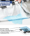 Blue liquid spills on Buffalo Plaid Waterproof 3 Piece Picnic Table Cover Set With Bench Covers, showing waterproof feature.