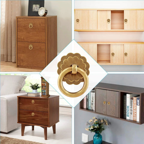 Four Pack Bronze Metal Ring Pull Handles for Cabinets and Drawers 1.2 Inch Diameter Circle Cabinet Knobs used on various furniture