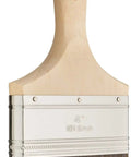 4 Inch Flat Edge Paint Brush With Polyester Blend Bristles For Walls Ceilings Doors Fences Decks And Other Large Surfaces Delivers Smooth Strokes And A Big Paint Load For A Clean Pro Finish Every Time. Displayed with a wooden handle and gray bristles.