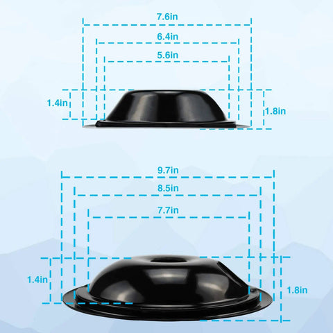 Four Black Burner Drip Pans For Electric Stove Tops Three Six Inch Bowls And One Eight Inch Tray Replacement Kit dimensions shown