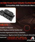 Replacement Power Seat Switch Driver Side Fits 09 14 F150 And 08 17 F250 F350 Crew Cab Trucks With OEM Fit And Premium Quality Easy Install Direct Replacement Durable Construction High Reliability Quiet Operation Seamless Function black plastic driver seat switch