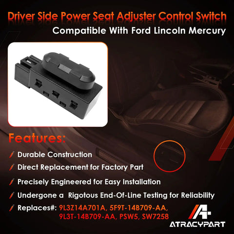 Replacement Power Seat Switch Driver Side Fits 09 14 F150 And 08 17 F250 F350 Crew Cab Trucks With OEM Fit And Premium Quality Easy Install Direct Replacement Durable Construction High Reliability Quiet Operation Seamless Function black plastic driver seat switch