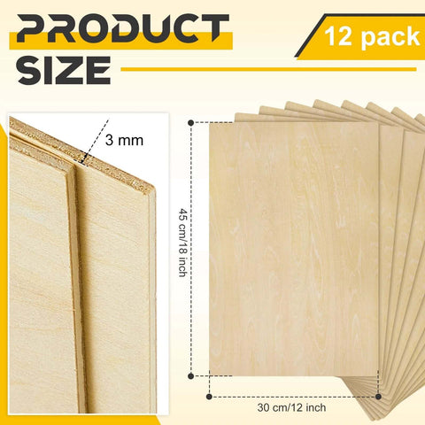 Juexica 12-pack basswood craft sheets, 12 x 18 in, 3 mm thick, stacked for arts and crafts