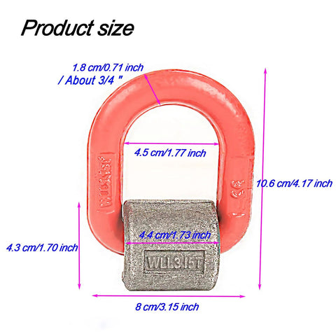 Red heavy-duty welded lifting ring with grey base block; alloy steel construction.