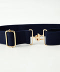 Equestrian Elastic Belt For Women Two Piece Riding Belt Set With Gold Surcingle And Silver Bit Buckle Dark Blue