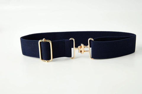Equestrian Elastic Belt For Women Two Piece Riding Belt Set With Gold Surcingle And Silver Bit Buckle Dark Blue