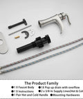 Waterfall Bathroom Faucet Brushed Nickel With Single Handle One Hole Deck Mount Vanity Tap Basin Mixer Includes Drain Assembly