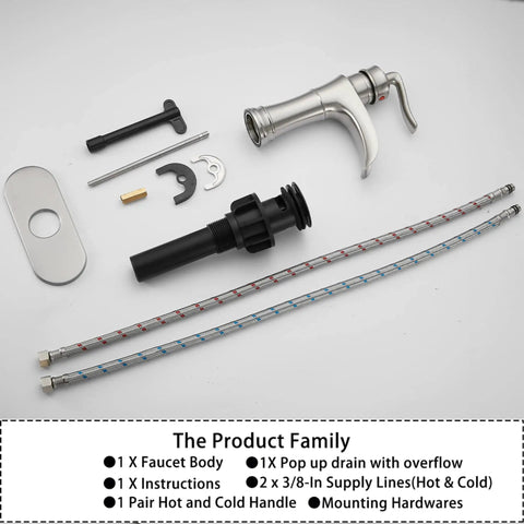 Waterfall Bathroom Faucet Brushed Nickel With Single Handle One Hole Deck Mount Vanity Tap Basin Mixer Includes Drain Assembly