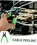 Portable Wire Stripper Pliers With Soft Grips used for cable peeling among various wires in an electrical setup.
