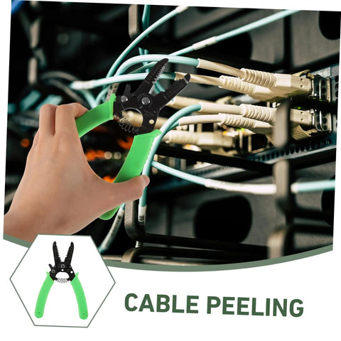 Portable Wire Stripper Pliers With Soft Grips used for cable peeling among various wires in an electrical setup.