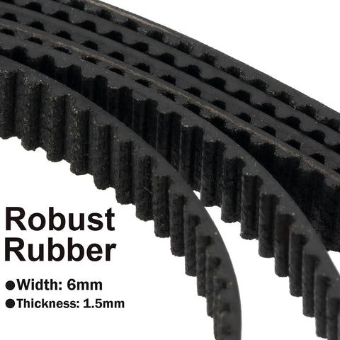 Close-up of Eight Pack 3D Printer Timing Belts 2GT-6 Closed Loop Rubber, 6mm wide with 1.5mm thickness detail.