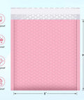 8x10 Light Pink Bubble Mailers Padded Envelopes Self Sealing Shipping Bags 25 Pack, showing dimensions and protection features