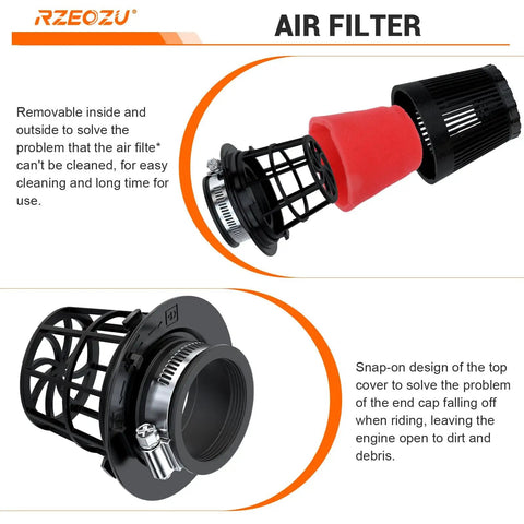 Exploded view of modular air filter with red foam and black cage design for Predator 212 Stage 2 Carb Kit With VM22 Carburetor And Exhaust.
