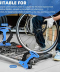Dead On Bicycle Spoke Tension Meter For Road And City Bikes Heavy Duty Premium Aluminum Tensiometer in use with a bicycle wheel.