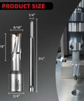 High Performance Nine Sixteen Inch TCT Annular Cutter Kit With Weldon Shank And Pilot Pin dimensions 9/16 inch and 1-3/8 inch deep for precise drilling.