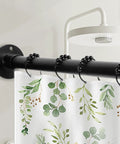 Rock Solid Black Corner Shower Curtain Rod, Adjustable 24 To 53 Inches, L Shaped 90 Degree With Ceiling Support, Includes 12 Ring Hooks, No Slip Installation For A Strong Bathroom Upgrade. Black L-shaped shower rod with ring hooks and curtain