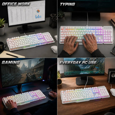 Premium Wired Mechanical Gaming Keyboard With Solid Aluminum Top Plate And Responsive Full Layout Design Built For Gamers Who Want A Tight Desktop Setup That Actually Slaps in office work and gaming settings.