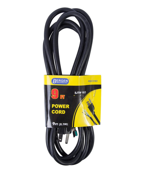 Heavy-Duty 9-Foot 16 AWG Three-Wire Appliance And Power Tool Cord With U Ground NEMA 5-15 Black Weather Resistant SJTW Outdoor Rated