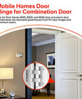 Smooth As Butter Galvanized Steel Combination Door Hinges 3 Pack For Mobile Home Storm And Aluminum Doors in use on a door frame.