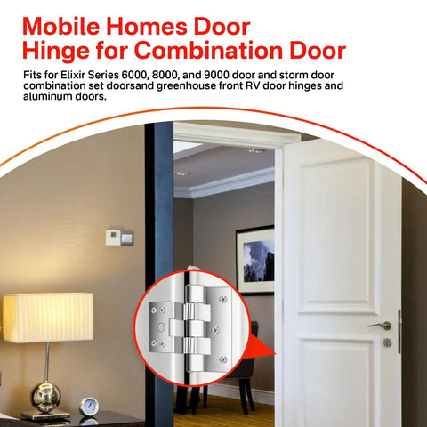 Smooth As Butter Galvanized Steel Combination Door Hinges 3 Pack For Mobile Home Storm And Aluminum Doors in use on a door frame.