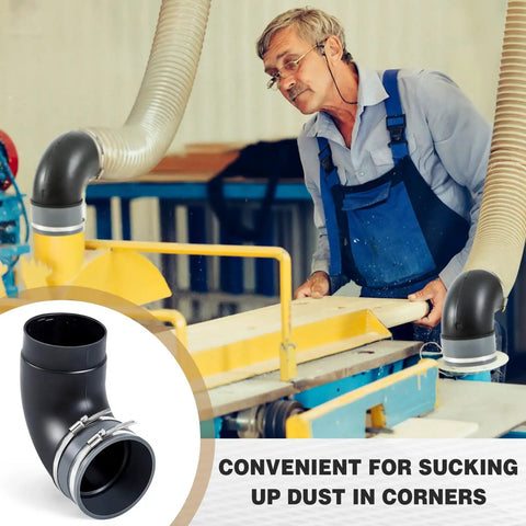 Two 4-Inch 90 Degree Elbow Dust Collection Hose Fittings Kit With Connect Elbow, Metal Clamps, And Rubber Flex Cuff Coupler