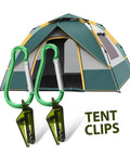 Heavy Duty Tarp Clips And Tent Clamps Weatherproof Plastic shown with a green camping tent for secure fastening and quick setup