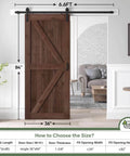 36x84 Inch Spruce Solid Wood Sliding Barn Door Slab In Coffee Finish With 6.6ft Hardware Kit And Handle K Shape