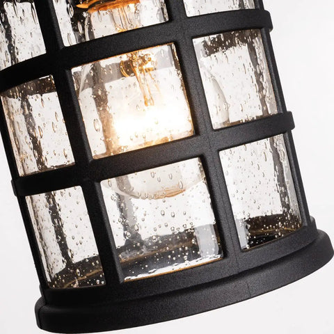 Close-up of 10 Inch Black Outdoor Coach Light with Seeded Glass Shade Waterproof Patio Wall Lights for Porch, ETL Listed, Wet Location Ready
