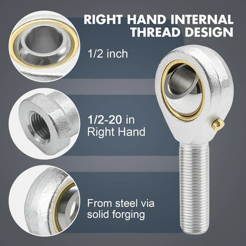 Set Of 4 POSB8 Rod End Bearings With Jam Nuts, 1/2 Inch Bore, 1/2-20 Right Hand Thread, Male Joint, Self Lubricating, Ideal For Racing, Off Road And Industrial Equipment, Heavy Duty Linkage, steel rod end with 1/2-20 right hand thread