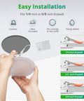 Hands holding 16 Pack 6 Inch Recessed LED Downlights With Junction Box 3000K Warm White 1100 Lumens 12 Watts in front of installation guide.