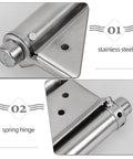 Close-up of Stainless Steel Beefy Double Spring Self Closing Door Hinges 2 Pack With Automatic Closing Versatile Exterior Door And Fence Hardware