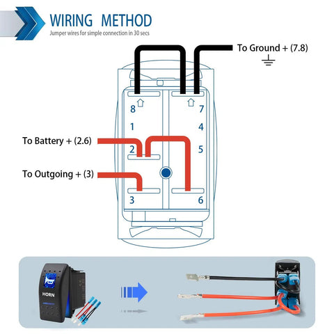 Waterproof Horn Button Rocker Switch Toggle With Blue LED Light For Automotive Marine RVs Trucks Cars Boats 12V 20A DC And 24V 10A DC SPST 5 Pin Momentary On Off IP67 Rating Ready For 4x4 SUV ATV UTV Car Accessories wiring diagram