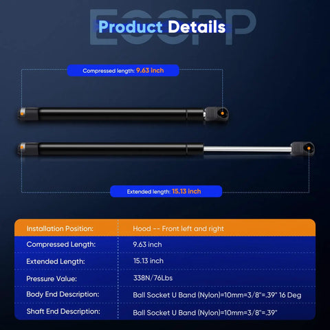 Beefed-Up Front Hood Lift Support Struts Gas Springs For Hyundai Sonata 2011 2012 2013 2014 Set Of 2 specifications chart