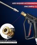 High Flow Pressure Washer Gun With Swivel For 4000 PSI Power Washing, M22 14mm/15mm And 3/8 QC Inlet, 1/4 Quick Connect For Foam Cannon