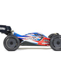Side view of ARRMA Typhon 1 Eight Scale RC Buggy Ready To Race 6S 4WD BLX RTR with TLR Tuned Parts and Spektrum Electronics.