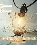 Outdoor String Lights 35 Ft Globe LED Bulbs Shatterproof Waterproof Patio Lights Connectable featuring shatterproof bulb over cracked surface