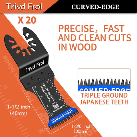 Badass 20 Piece Pack Curved Edge Oscillating Saw Blades Featuring Japanese Steel Teeth for precise cuts in wood