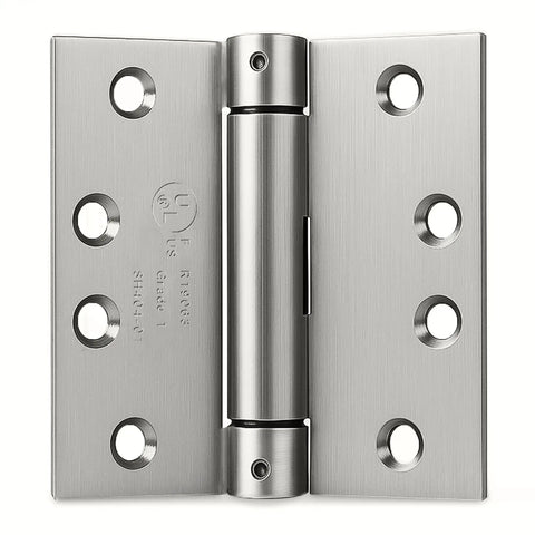 Built Tough Heavy Duty Satin Steel Door Hinges 4.5 Inch Self Closing Adjustable Spring Hardware Commercial Grade visible details