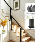 Rock Solid Heavy Duty Black Iron Handrail For Outdoor Steps And Porches Ready To Install Side Mount Staircase Railing on indoor stairs with sturdy support.