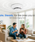 Battery Powered Photoelectric Smoke Alarm For Apartments And Dorm Rooms Standalone Smoke Detector With 85dB Alarm Early Smoldering Fire Warning Easy Install No Wiring Needed Ideal For Rentals And Small Homes ceiling-mounted in living room