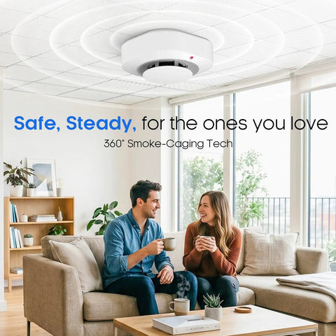 Battery Powered Photoelectric Smoke Alarm For Apartments And Dorm Rooms Standalone Smoke Detector With 85dB Alarm Early Smoldering Fire Warning Easy Install No Wiring Needed Ideal For Rentals And Small Homes ceiling-mounted in living room