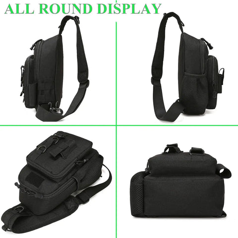 Compact Fishing Sling Bag With Rod Holder And Tackle Storage Water Resistant Nylon Crossbody Pack For Anglers in multiple views