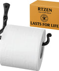 Handcrafted Wrought Iron Toilet Paper Holder In Black Matte with wall mount bar and box packaging